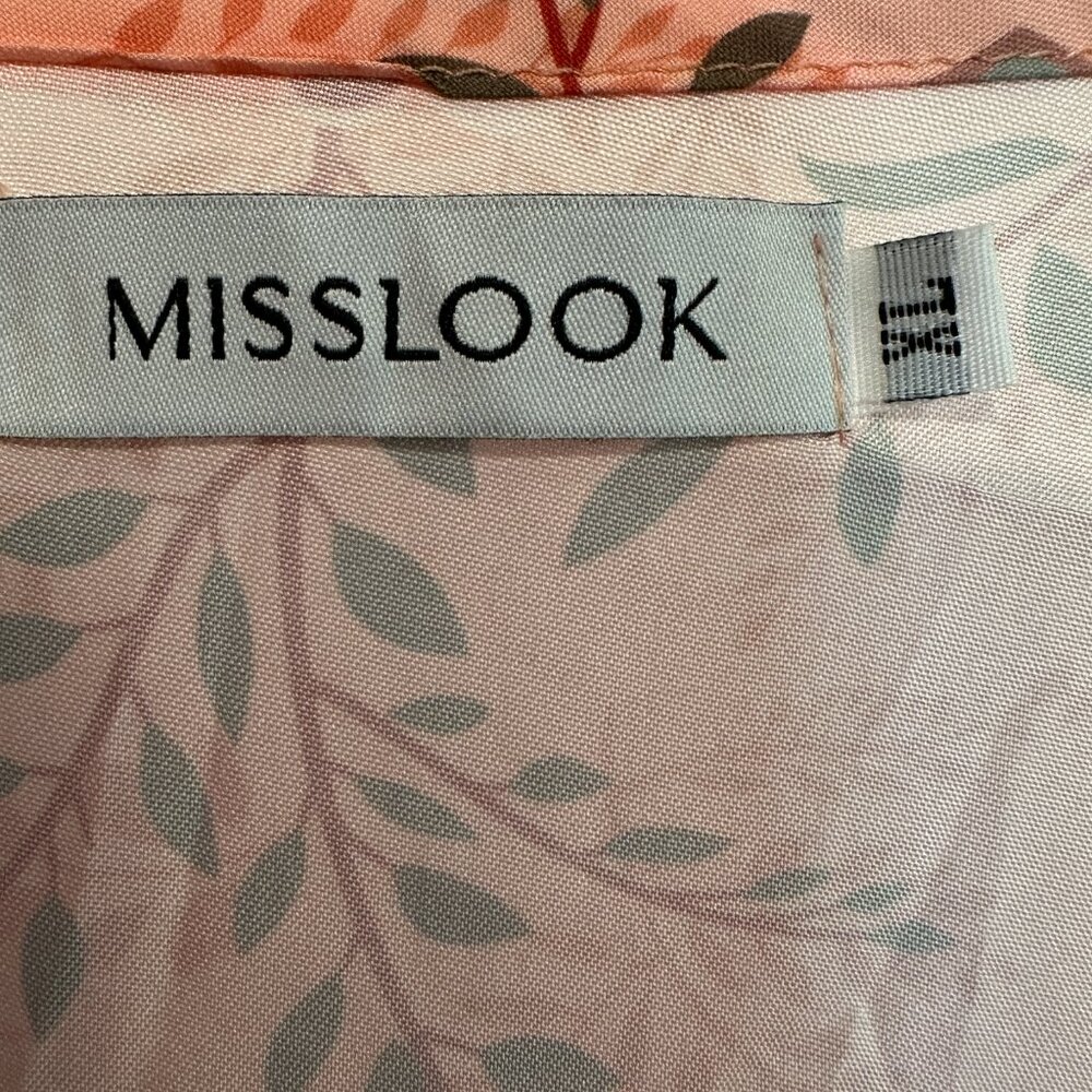 Misslook XL Floral Midi Dress Ruffle Hem MultiColor Short Sleeve Tied V-Neck EUC - Picture 3 of 8